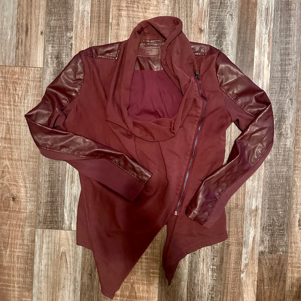 Blank NYC Women’s Maroon Moto Style Faux Leather Wrap Jacket